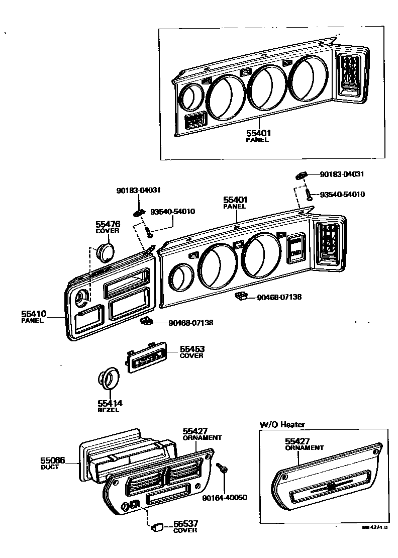 Toyota COROLLA 仪表板和手套箱 EPC diagram — MB4274D