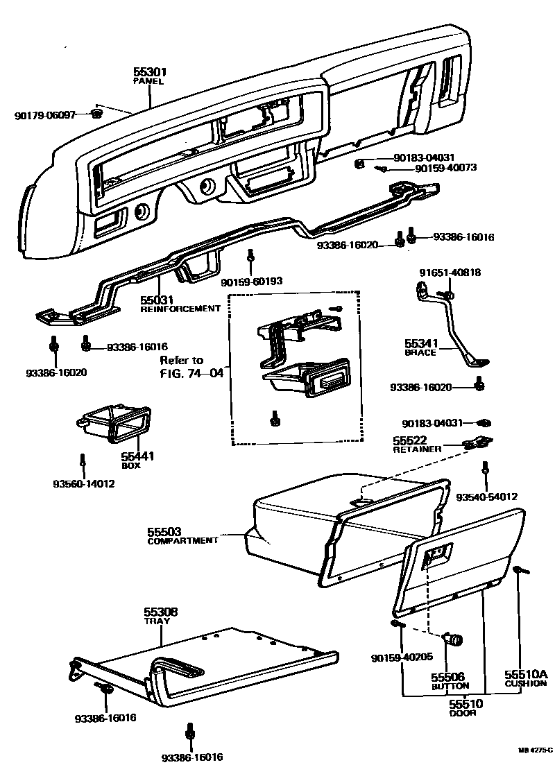 Toyota COROLLA 仪表板和手套箱 EPC diagram — MB4275C