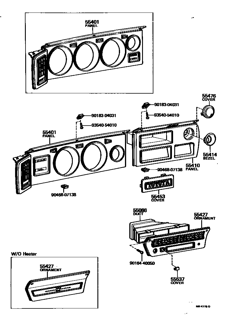 Toyota COROLLA 仪表板和手套箱 EPC diagram — MB4276D