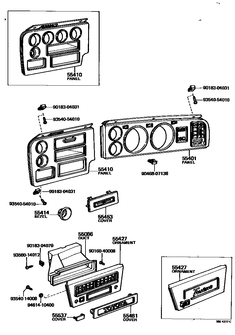 Toyota COROLLA 仪表板和手套箱 EPC diagram — MB4277C