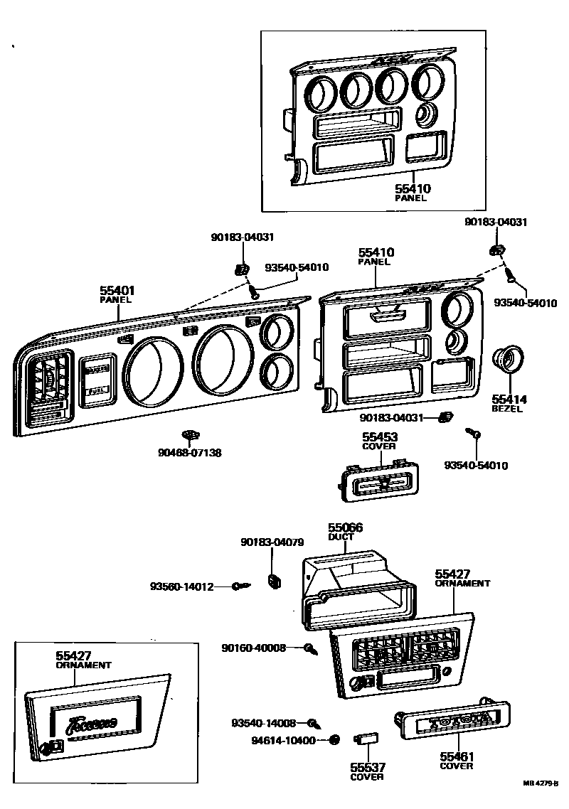 Toyota COROLLA 仪表板和手套箱 EPC diagram — MB4279B