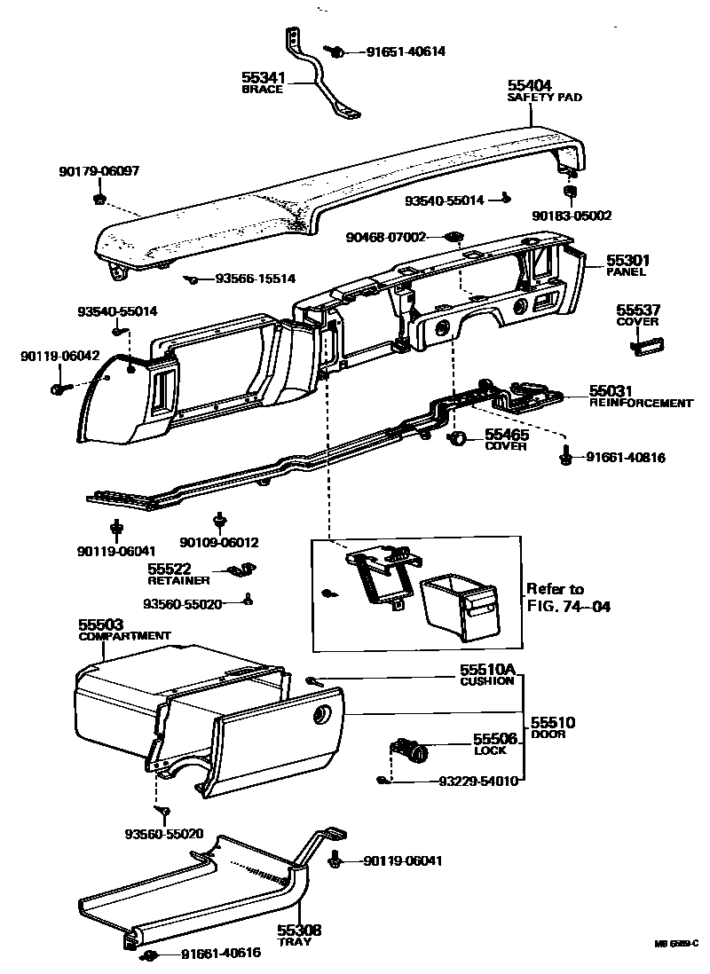 Toyota COROLLA 仪表板和手套箱 EPC diagram — MB6589C
