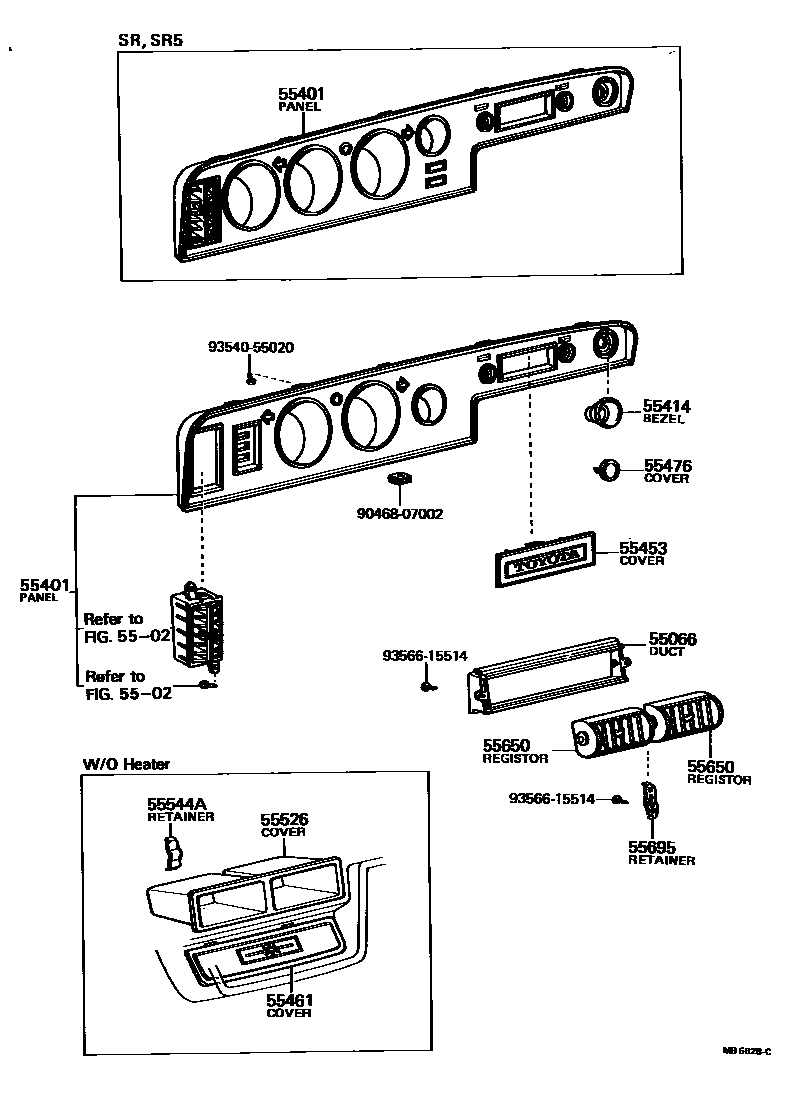 Toyota COROLLA 仪表板和手套箱 EPC diagram — MB6628C