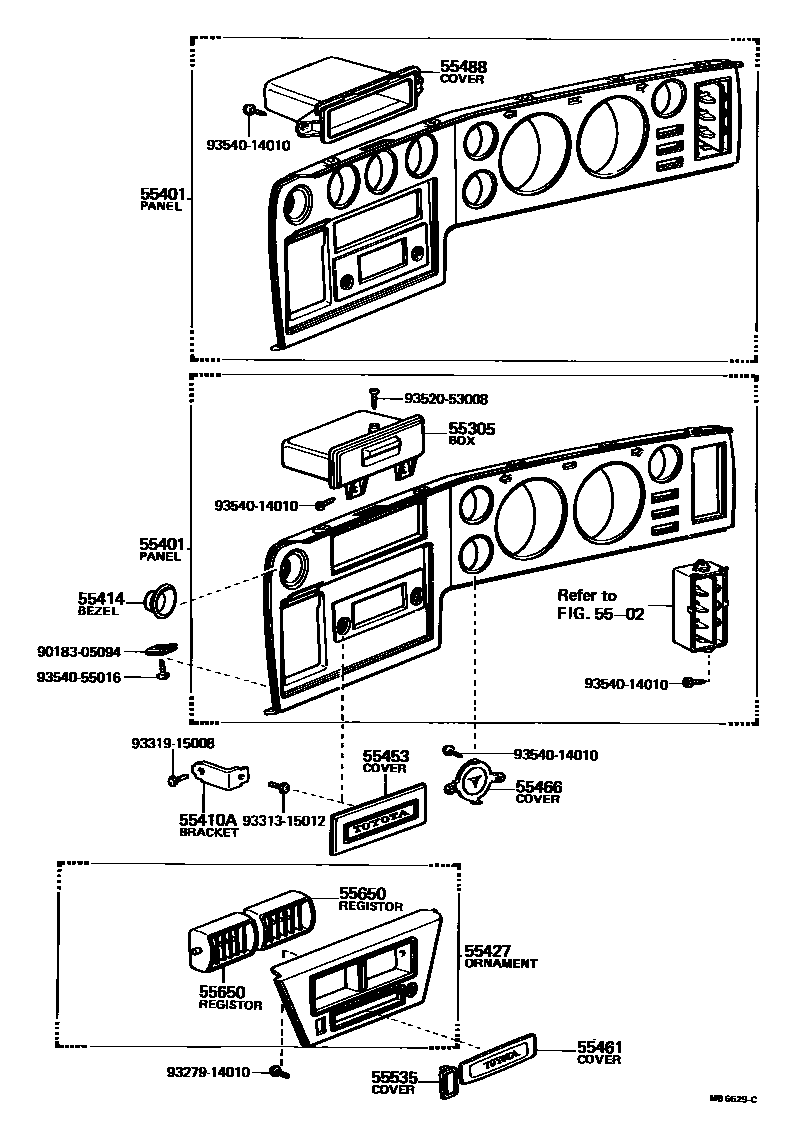 Toyota COROLLA 仪表板和手套箱 EPC diagram — MB6629C