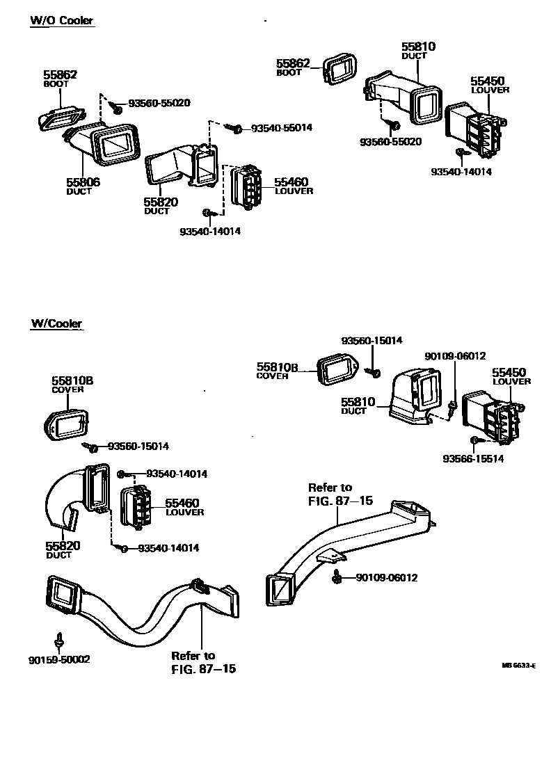 Toyota COROLLA 前围板通风装置 EPC diagram — MB6633E