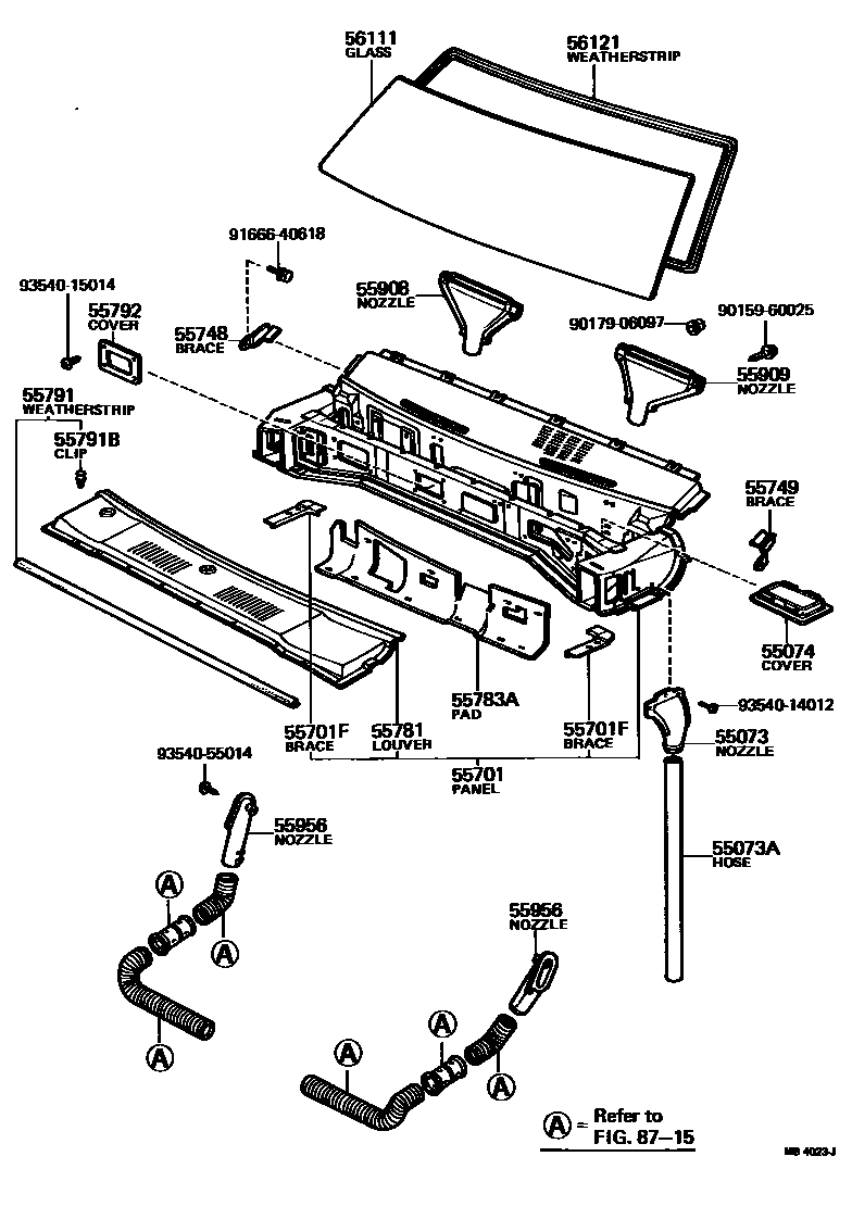 Toyota COROLLA 前围板和挡风玻璃 EPC diagram — MB4023J