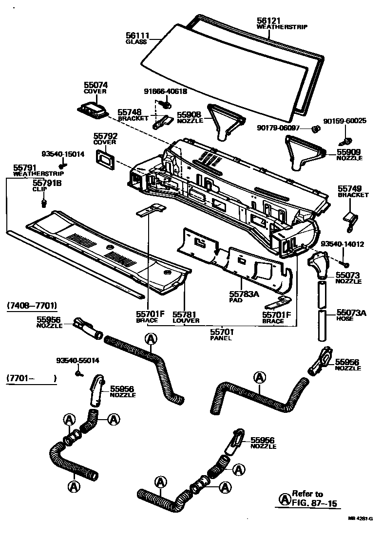 Toyota COROLLA 前围板和挡风玻璃 EPC diagram — MB4281G