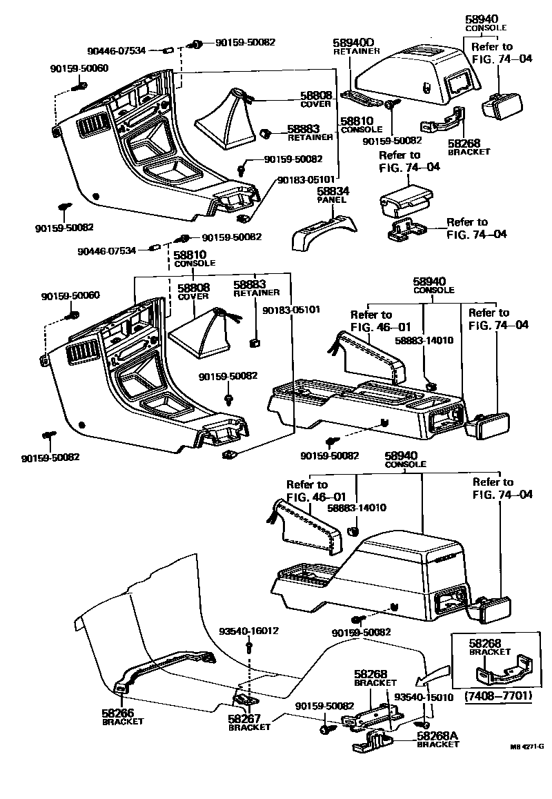 Toyota COROLLA 中央扶手箱和支架 EPC diagram — MB4271G
