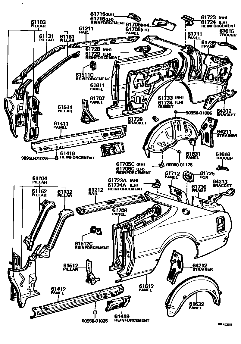 Toyota COROLLA 侧梁 EPC diagram — MB4533B