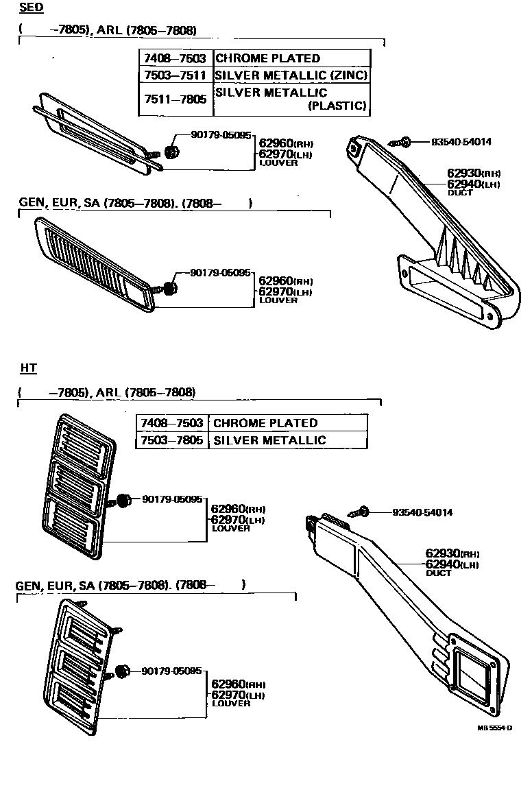 Toyota COROLLA 车侧通风装置 EPC diagram — MB5554D