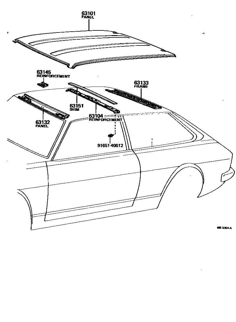 Toyota COROLLA 天窗板和背窗玻璃 EPC diagram — MB5354A