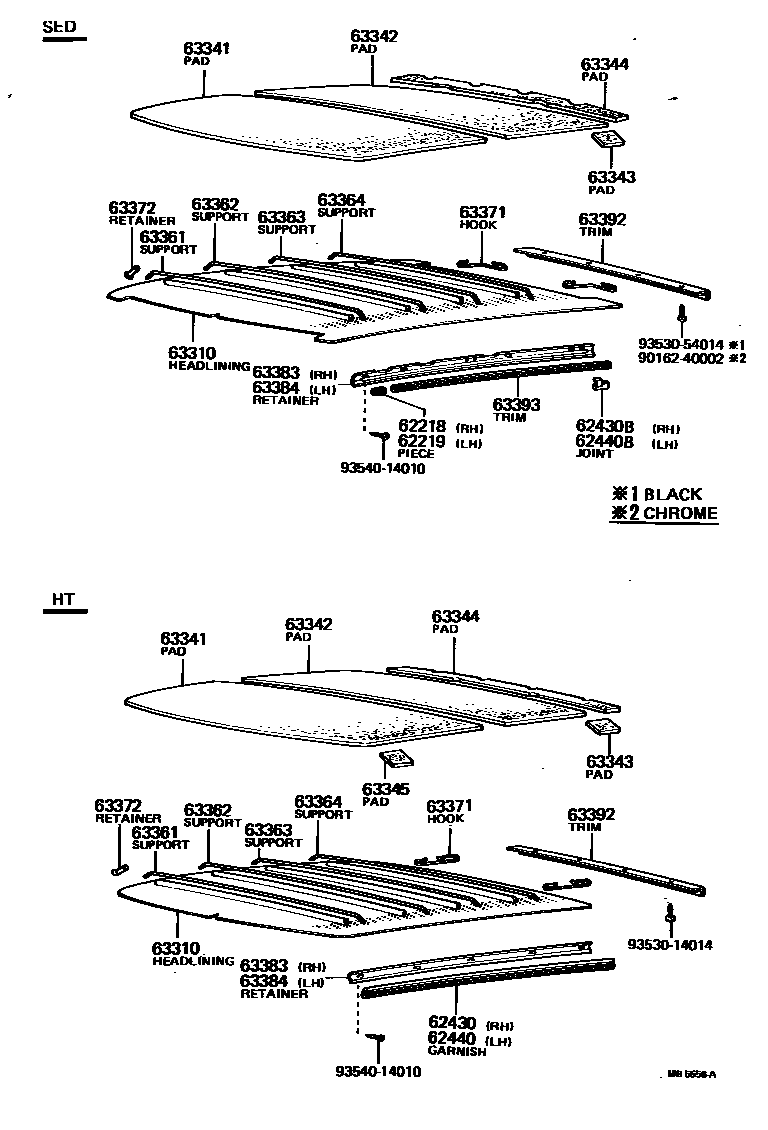Toyota COROLLA 车顶内衬和消声垫 EPC diagram — MB5556A
