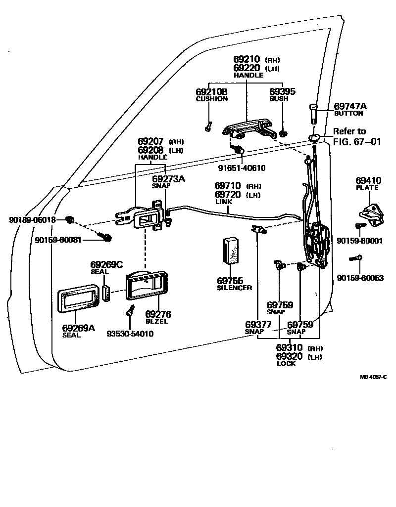 Toyota COROLLA 前门锁和车门把手 EPC diagram — MB4057C