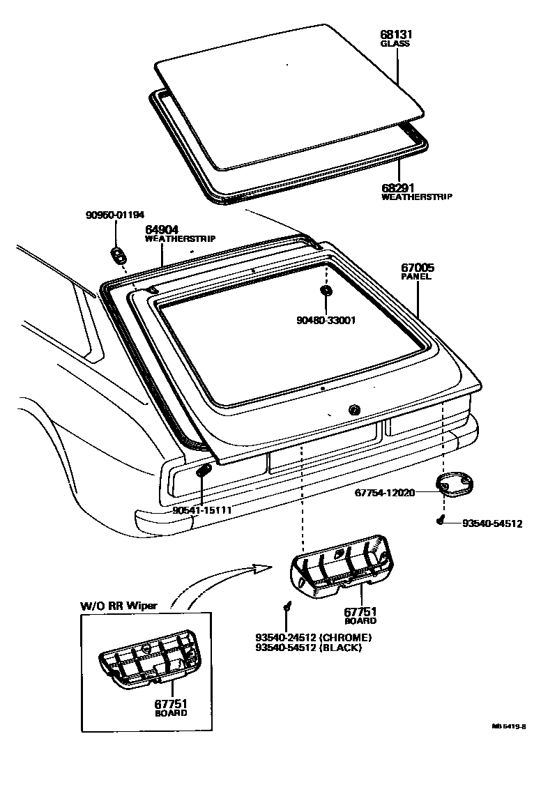 Toyota COROLLA 背门板和背门玻璃 EPC diagram — MB5419B