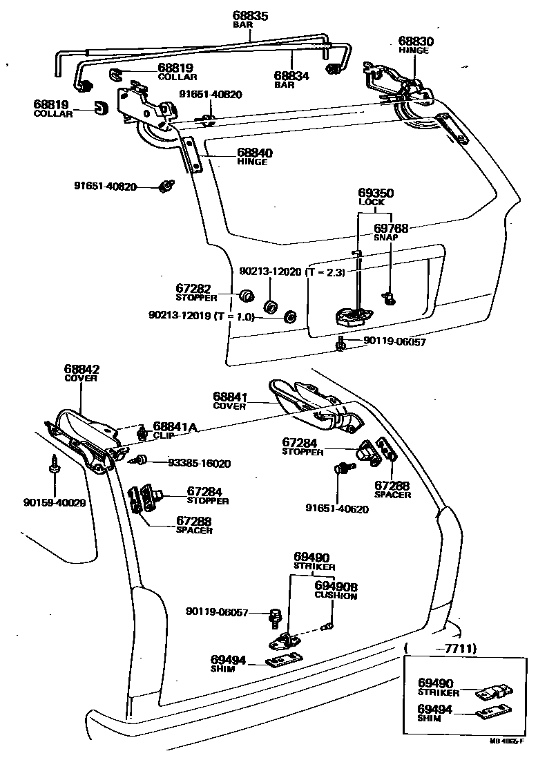 Toyota COROLLA 背门锁和背门把手 EPC diagram — MB4065F