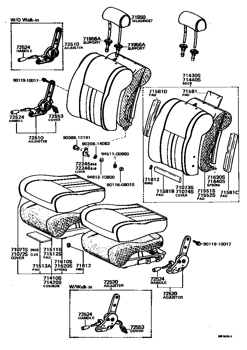 Toyota COROLLA 前排座椅和座椅滑轨 EPC diagram — MB6636E