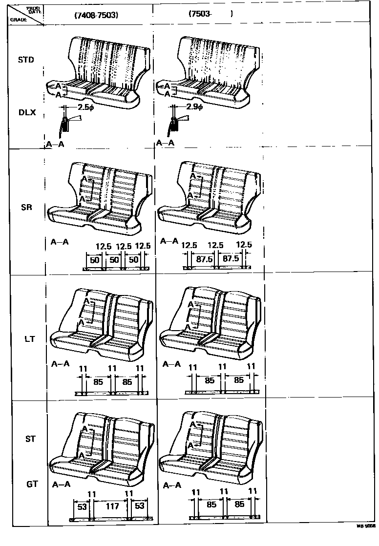 Toyota COROLLA 后排座椅和座椅滑轨 EPC diagram — MB5058