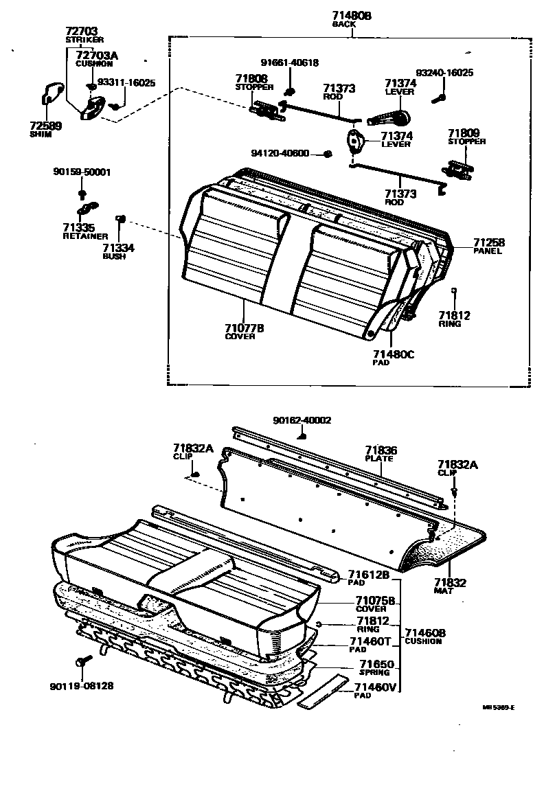 Toyota COROLLA 后排座椅和座椅滑轨 EPC diagram — MB5369E