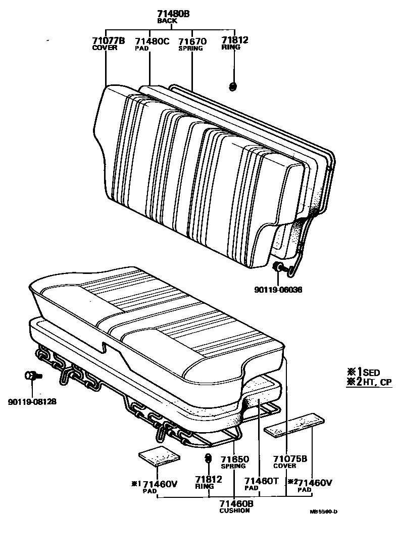 Toyota COROLLA 后排座椅和座椅滑轨 EPC diagram — MB5560D