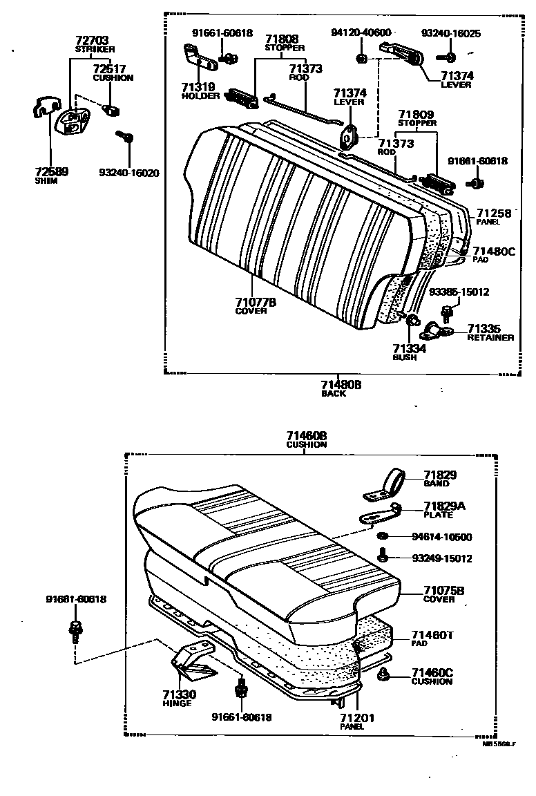 Toyota COROLLA 后排座椅和座椅滑轨 EPC diagram — MB5566F
