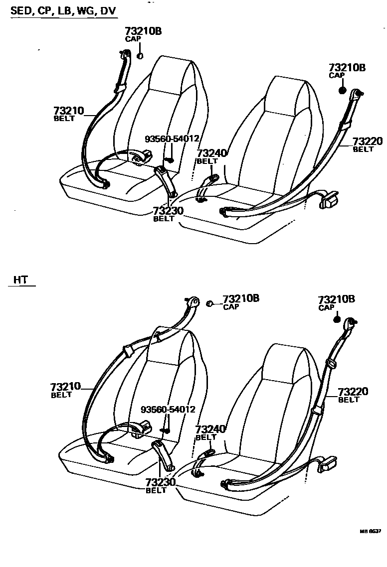 Toyota COROLLA 安全带和儿童保护座椅 EPC diagram — MB6637