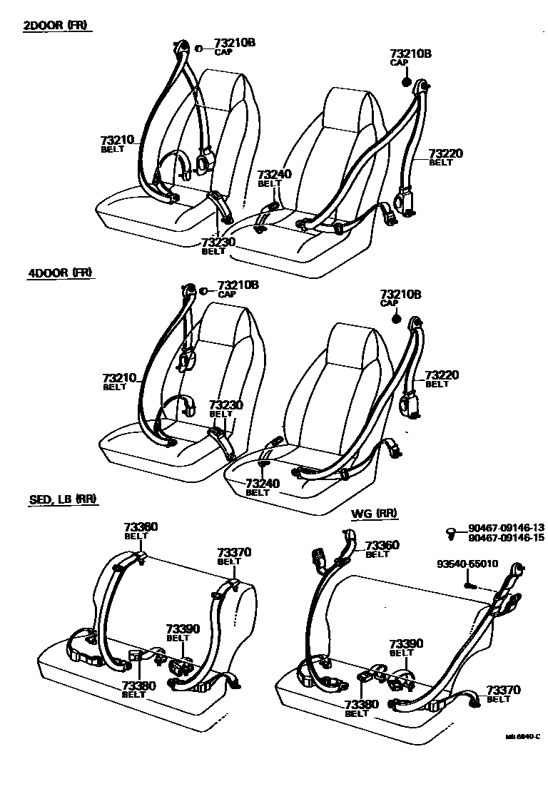 Toyota COROLLA 安全带和儿童保护座椅 EPC diagram — MB6640C