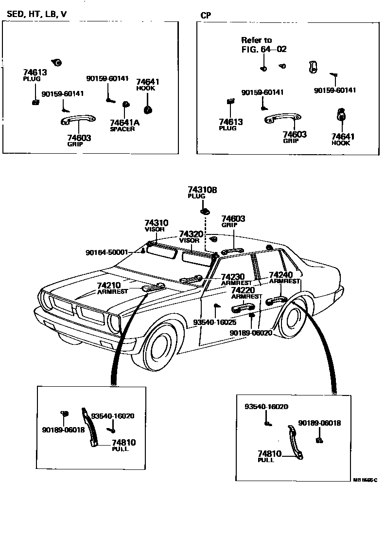 Toyota COROLLA 扶手和遮阳板 EPC diagram — MB5565C