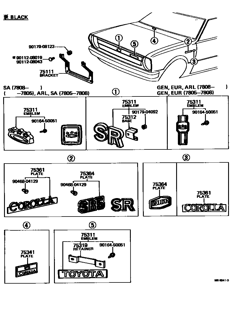 Toyota COROLLA 丰田徽标和铭牌(车外和车内) EPC diagram — MB6641D