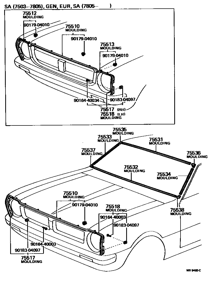 Toyota COROLLA 前防护条 EPC diagram — MB9460C