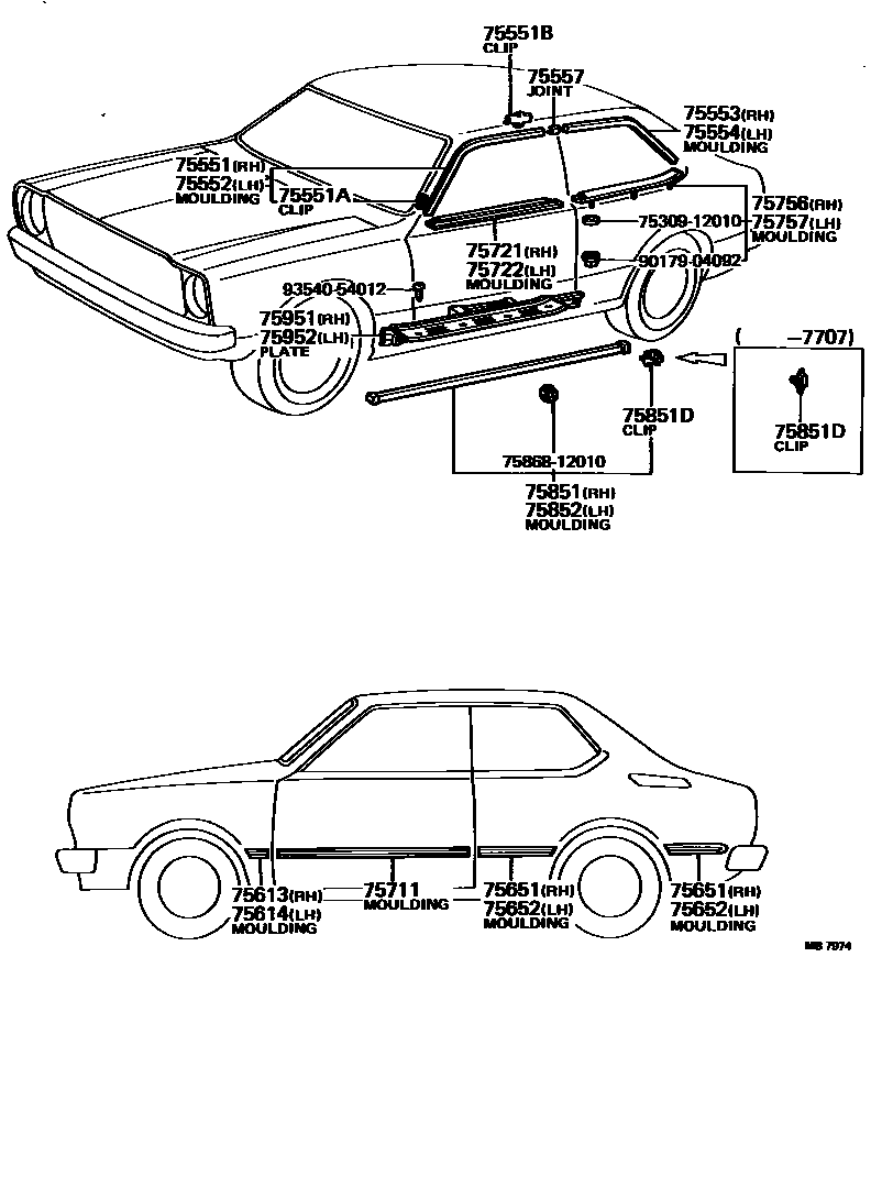 Toyota COROLLA 侧防护条 EPC diagram — MB7974