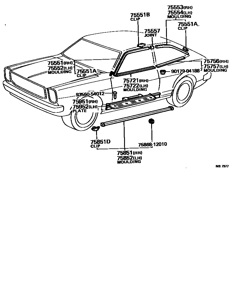 Toyota COROLLA 侧防护条 EPC diagram — MB7977