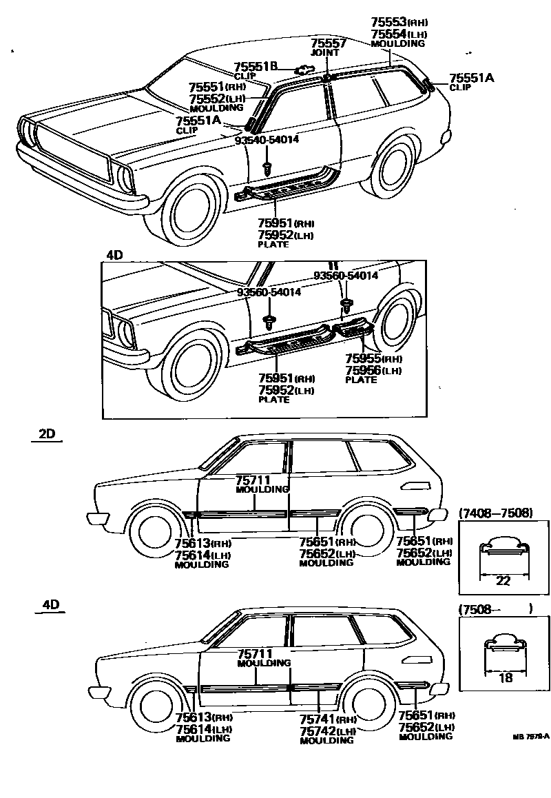 Toyota COROLLA 侧防护条 EPC diagram — MB7979A