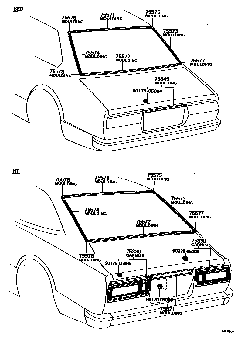 Toyota COROLLA 后防护条 EPC diagram — MBB307