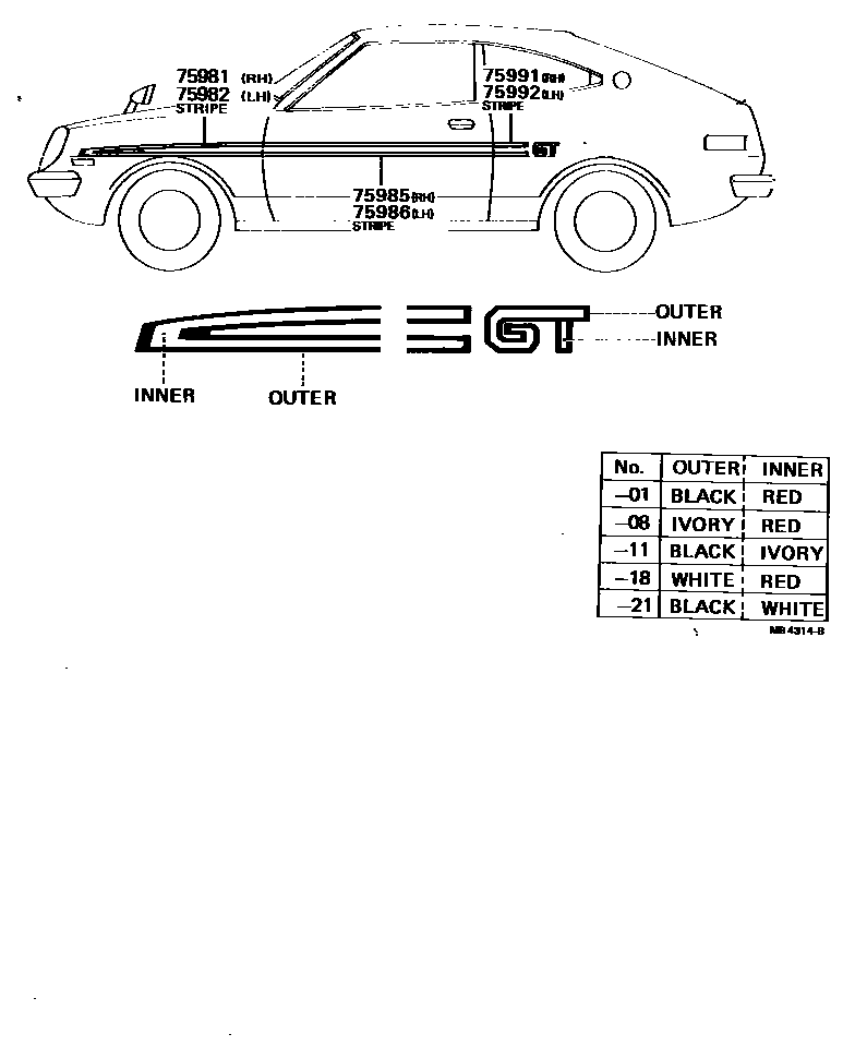 Toyota COROLLA 车身镶条 EPC diagram — MB4314B