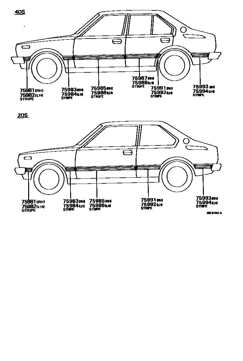 Toyota COROLLA 车身镶条 EPC diagram — MB8760A