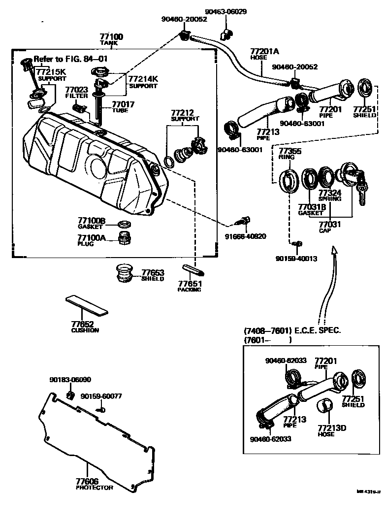 Toyota COROLLA 燃油箱和燃油管 EPC diagram — MB4319H