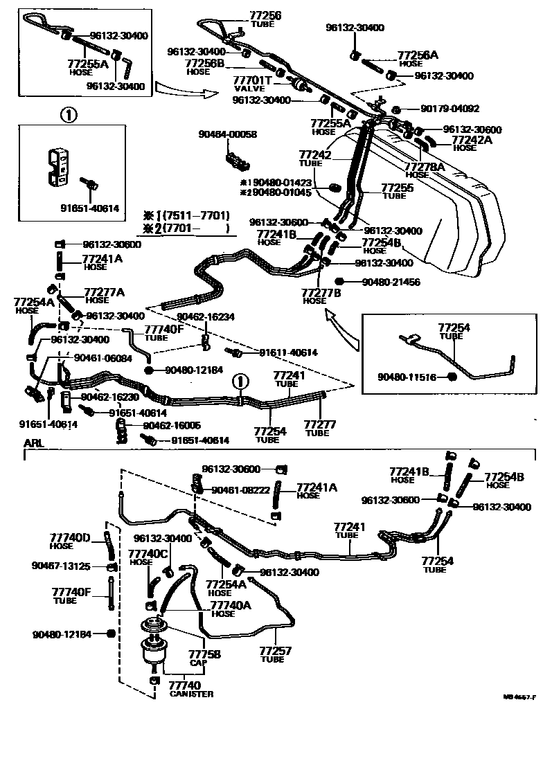 Toyota COROLLA 燃油箱和燃油管 EPC diagram — MB4557F