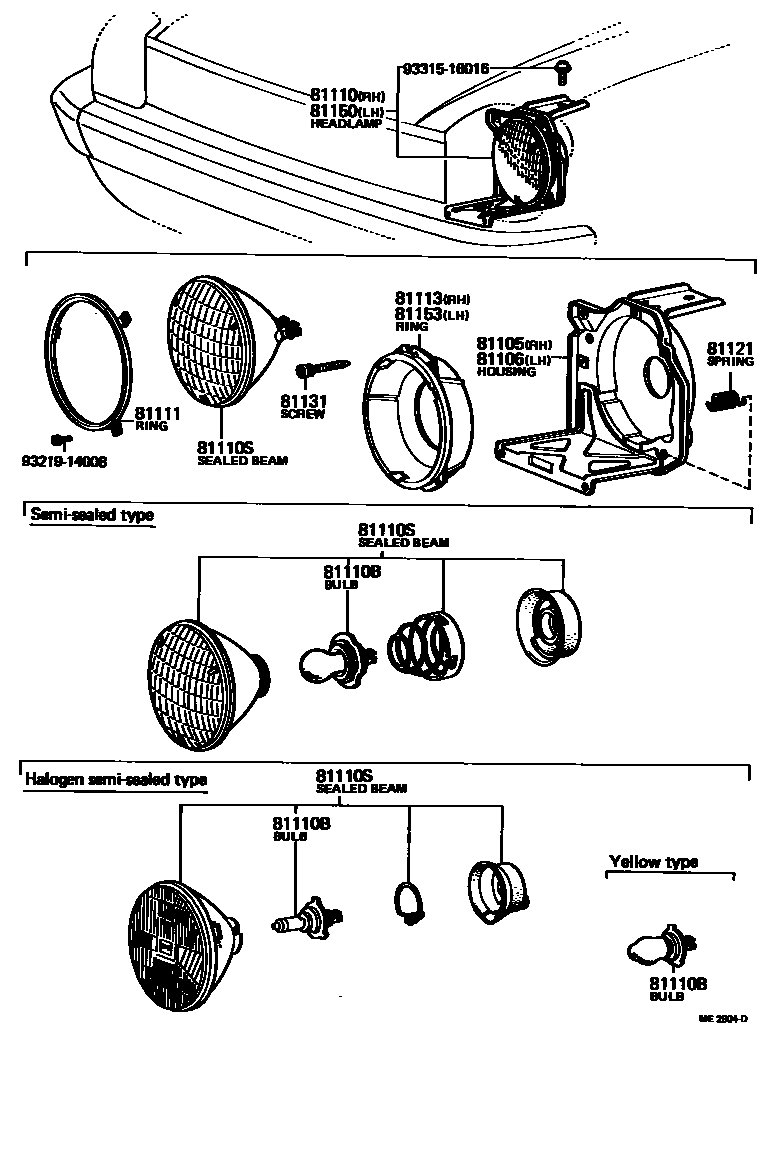 Toyota COROLLA Headlamp EPC diagram — ME2904D