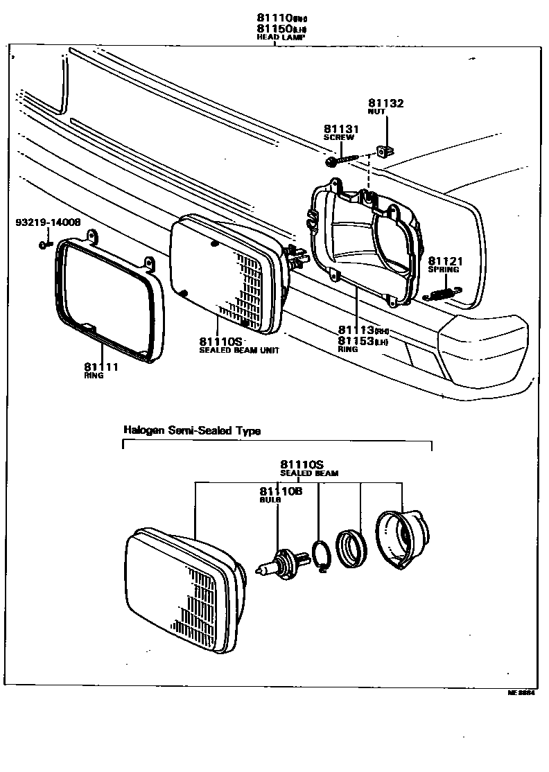Toyota COROLLA Headlamp EPC diagram — ME8884