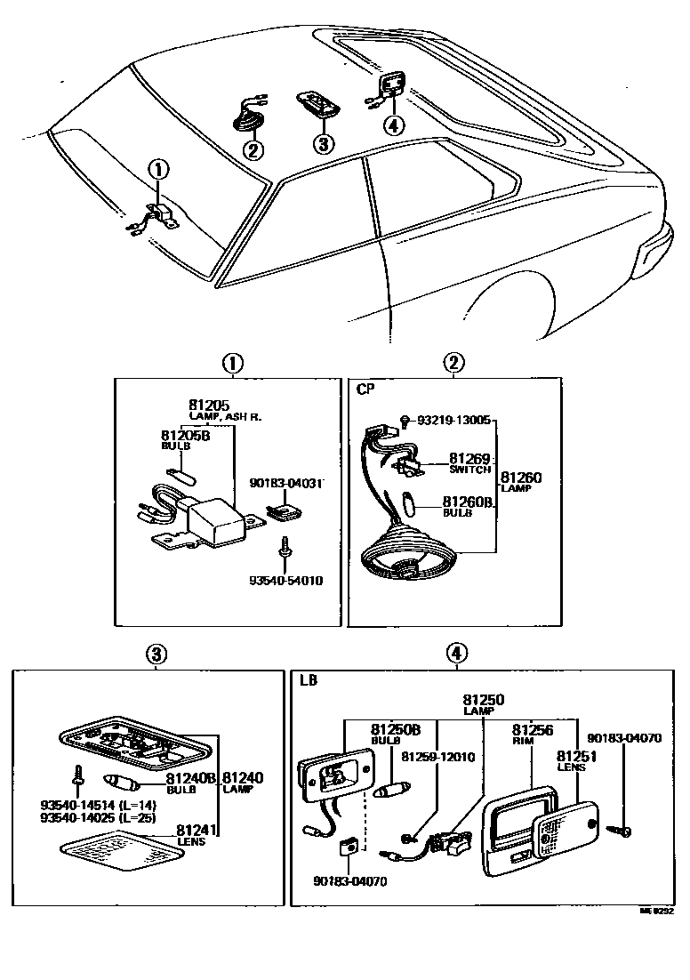 Toyota COROLLA 车内灯 EPC diagram — MEB292