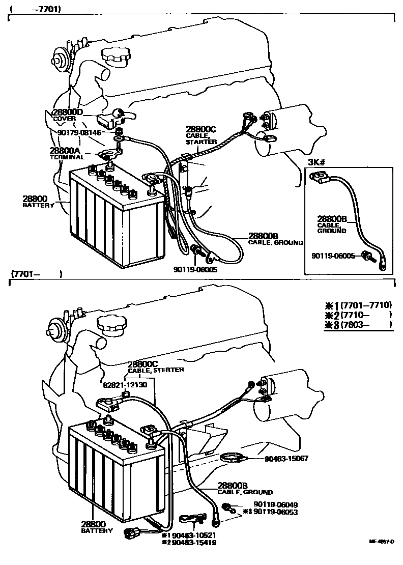 Toyota COROLLA 蓄电池和蓄电池电缆 EPC diagram — ME4857D
