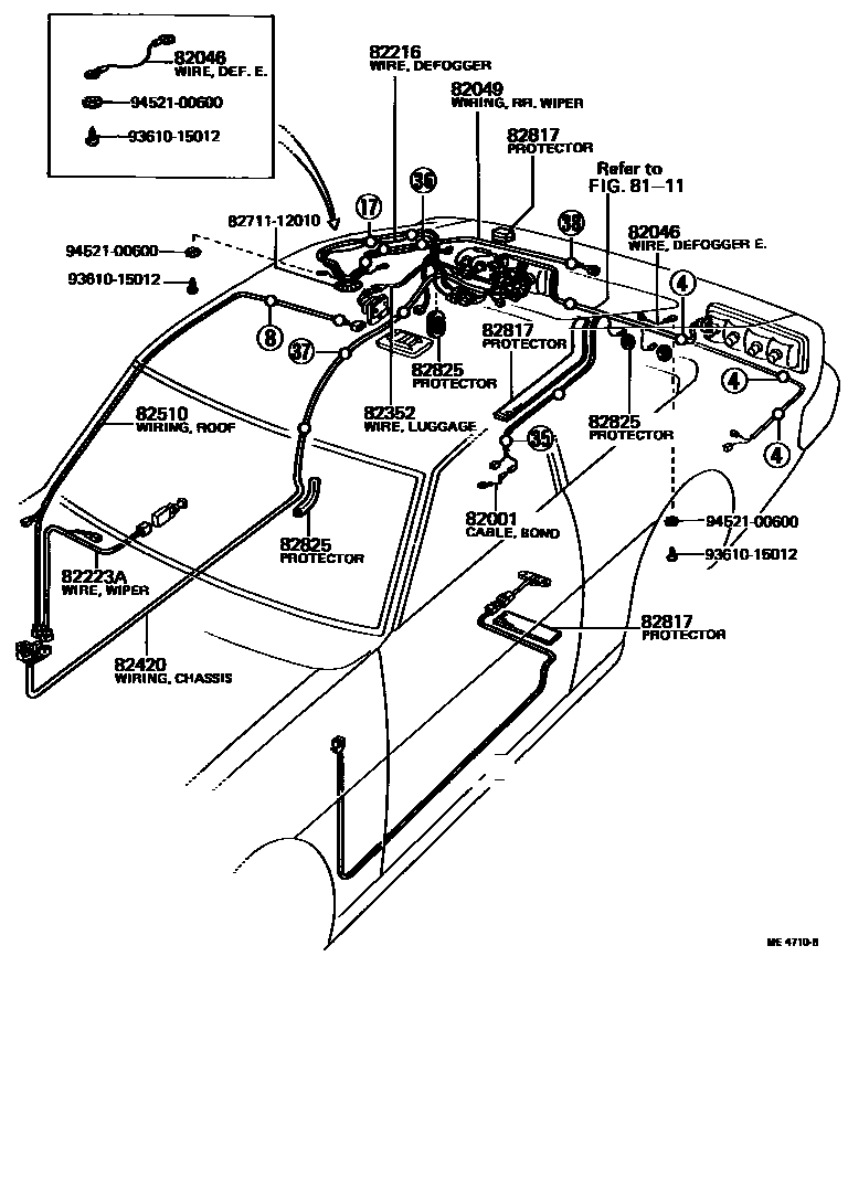 Toyota COROLLA 线束和卡夹 EPC diagram — ME4710B