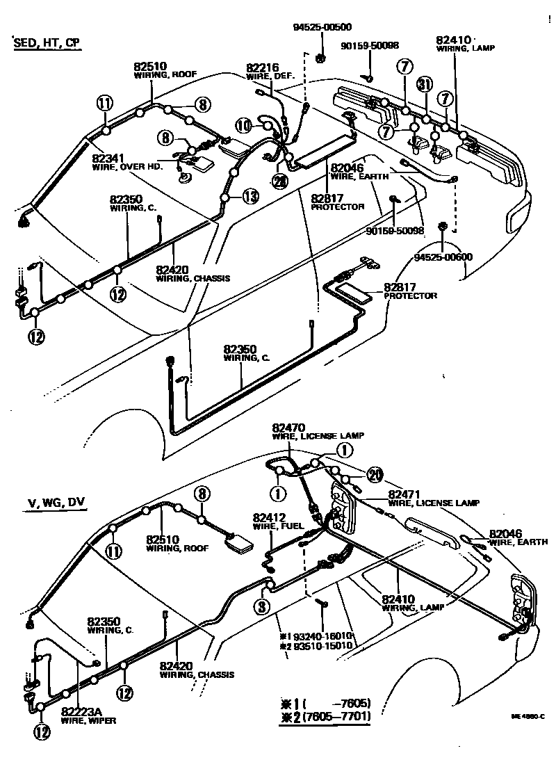 Toyota COROLLA 线束和卡夹 EPC diagram — ME4860C