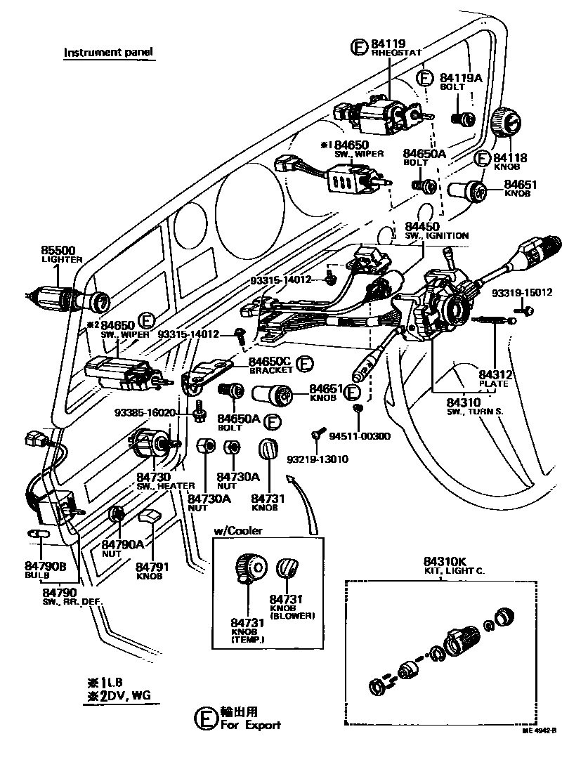 Toyota COROLLA 开关和继电器和ECU EPC diagram — ME4942B