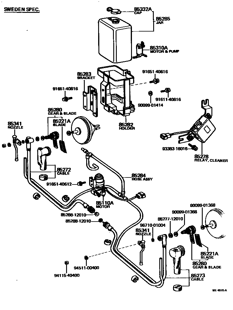 Toyota COROLLA 前大灯清洗器 EPC diagram — ME4870A