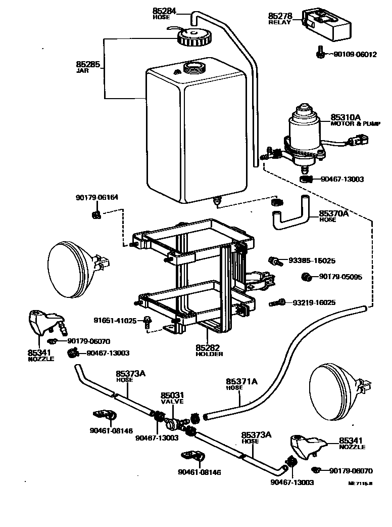 Toyota COROLLA 前大灯清洗器 EPC diagram — ME7115B