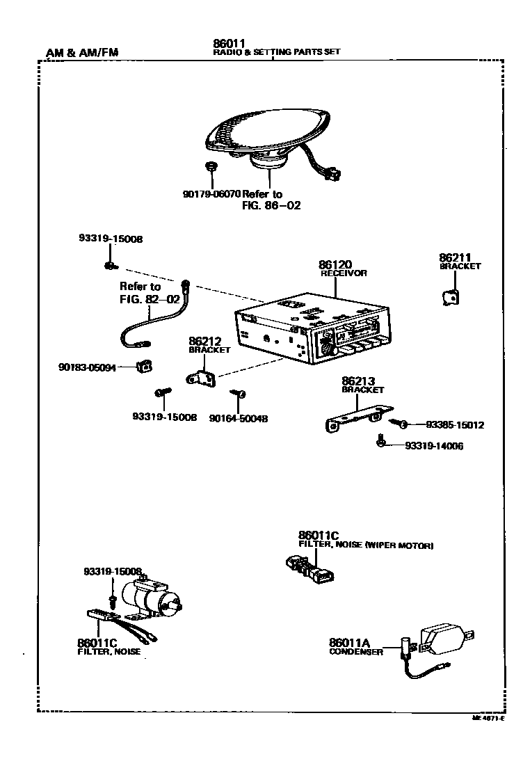 Toyota COROLLA 收音机、放大器和冷凝器 EPC diagram — ME4871E
