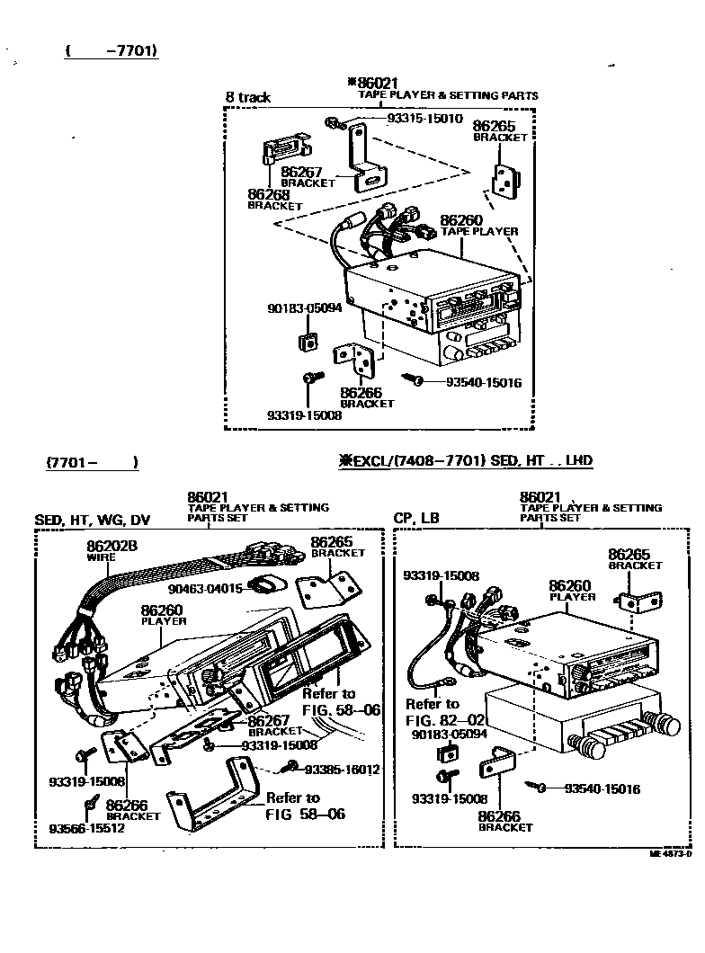 Toyota COROLLA 收音机、放大器和冷凝器 EPC diagram — ME4873D
