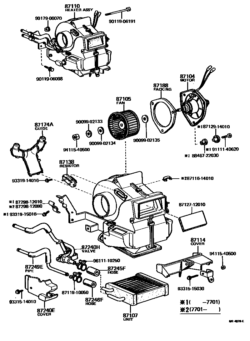 Toyota COROLLA 暖风和空调系统 - 加热装置和鼓风机 EPC diagram — ME4878E