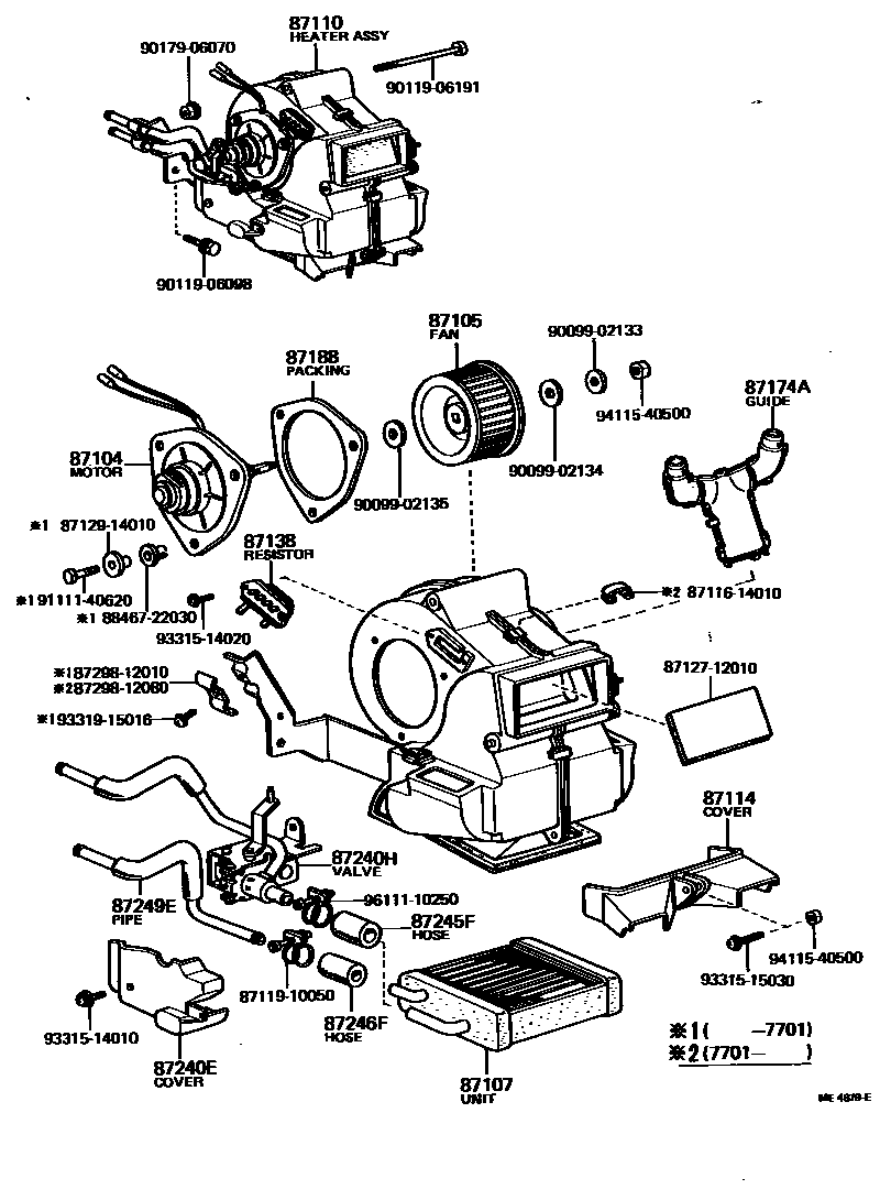 Toyota COROLLA 暖风和空调系统 - 加热装置和鼓风机 EPC diagram — ME4879E